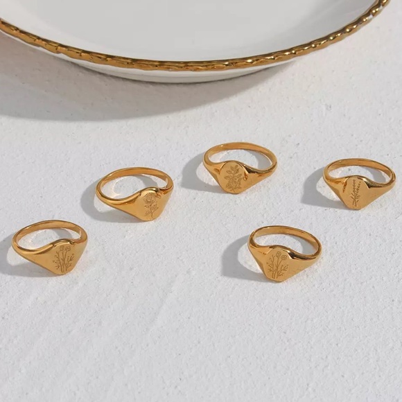 18K Gold Engraving Sunflower Ring, cute Ring, shiny Ring. - Picture 3 of 6